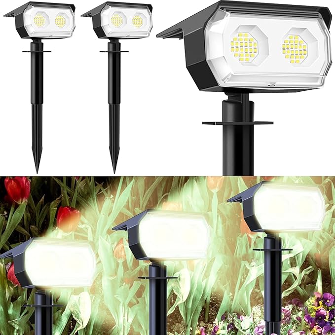 Solar Spot Lights Outdoor,IP65 Waterproof 48LED Path Lights with 3 Lighting Modes, Garden Yard Pathway Pool Wall Lights (Cool White, 4 Pack)