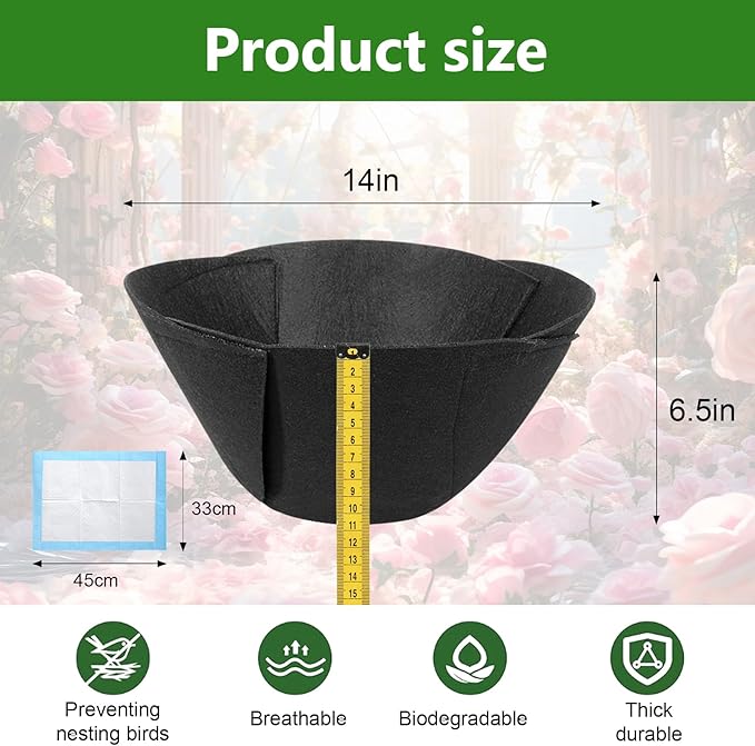 3 Pack 14 Inch Fabric Planter Basket Liners - Round Hanging Basket Liners Replacement Coco Liner,Durable Non-Woven Liners for Hanging Baskets Planters Flowers, Plants (Black)