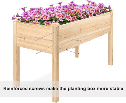4FT Raised Garden Bed Elevated Wood Planter Box Stand for Backyard, Patio Planters Boxes Kit Flower Plant Grow Box Herb Garden Elevated Garden Bed Outdoor Indoor Patio Greenhouse