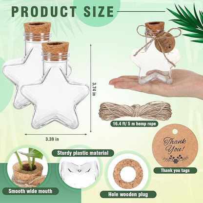 Baderke 24 Pack 3.74'' Plastic Plant Propagation Stations with Hole Lid 5oz Planter Vase Clear Propagation Jars with Thank You Tags for Plant Lover Gifts for Women Office Home Garden