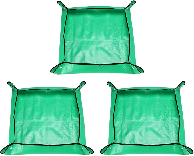 HARFINGTON 3pcs Repotting Mat 26" x 26" PE Cloth Waterproof Plant Repotting Mat Foldable Portable Gardening Potting Tray with Plastic Buckle for Indoor Plant Change Soil Watering, Green