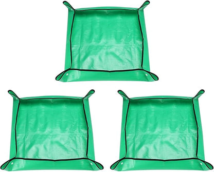 HARFINGTON 3pcs Repotting Mat 26" x 26" PE Cloth Waterproof Plant Repotting Mat Foldable Portable Gardening Potting Tray with Plastic Buckle for Indoor Plant Change Soil Watering, Green