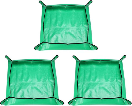 HARFINGTON 3pcs Repotting Mat 26" x 26" PE Cloth Waterproof Plant Repotting Mat Foldable Portable Gardening Potting Tray with Plastic Buckle for Indoor Plant Change Soil Watering, Green