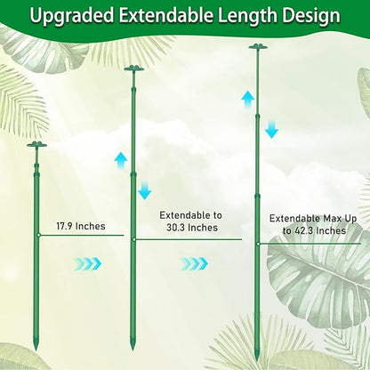 Extendable Plant Stakes, Length Scalable from 17.9IN to 42.3IN Plant Support Stake, Orchid Sticks with Clips for Indoor Outdoor,Garden Stakes for Plant,Tomato,Vegetables,Monstera,Vine - 5Pack