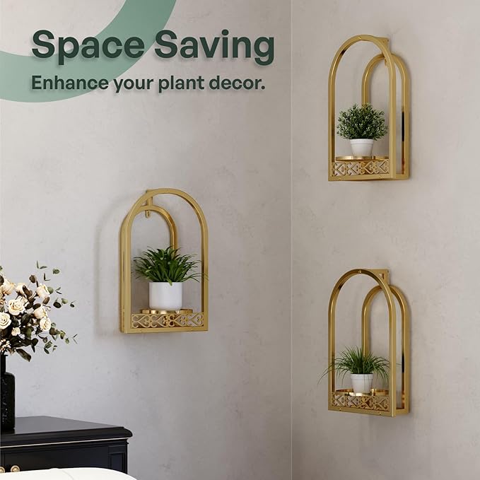 Wall Hanging Planters, Modern Iron Frame for Indoor/Outdoor Plants, Stylish Decor for Living Room, Garden, Patio 3 Pack Gold