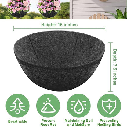 Riare 4 Pack 16 Inch Round Fabric Planter Basket Liner- Felt Hanging Basket Liners Replacement Coco Fiber Liner Alternative for Hanging Basket Flowers (Prevent Birds from Nesting)