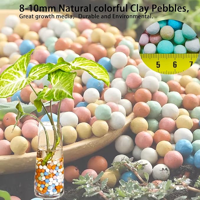 Colorful Leca Clay Pebbles 2LBS for Plants 8-10mm Natural Organic Leca Balls Indoor Potting Garden Soil for Orchid, Succulents, Hydroponics, Decoration, Drainage (Colorful-1, 2 lbs)