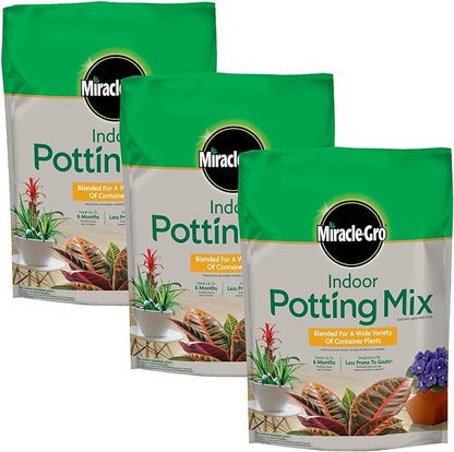 Miracle-Gro Indoor Potting Mix, Blended for a Variety of Houseplants, Feeds for up to 6 Months, 6 qt., 3-Pack