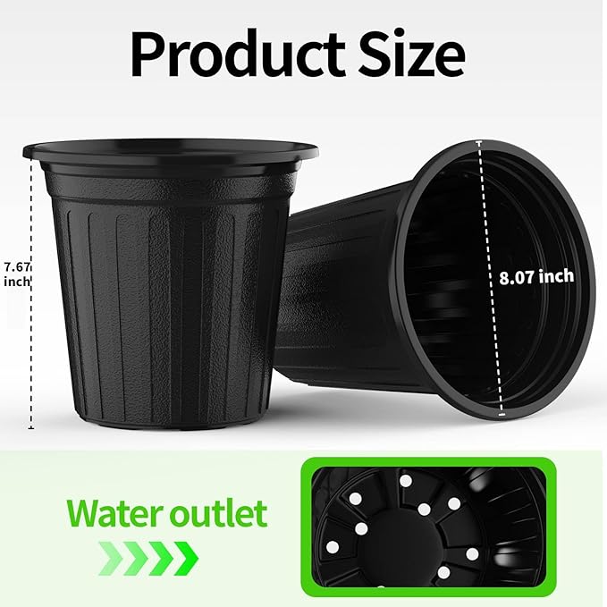 200 Pcs 2 Gallon Planter Nursery Pots, Seed Starting Pot Plastic Flower Seedling Pots with Drainage Holes Flexible Plant Container for Indoor Outdoor Garden Lawn Yard Plants Seedlings (200, 2 Gallon)