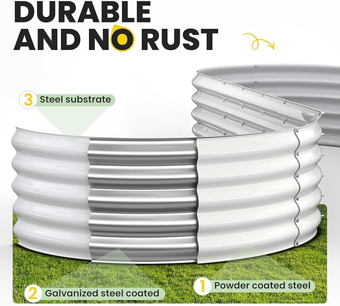 Galvanized Raised Garden Bed, 8x2x1.5 FT Oval Metal Planter Box for Outdoor, 18” Raised Beds for Gardening Vegetables Flower Herb(White)