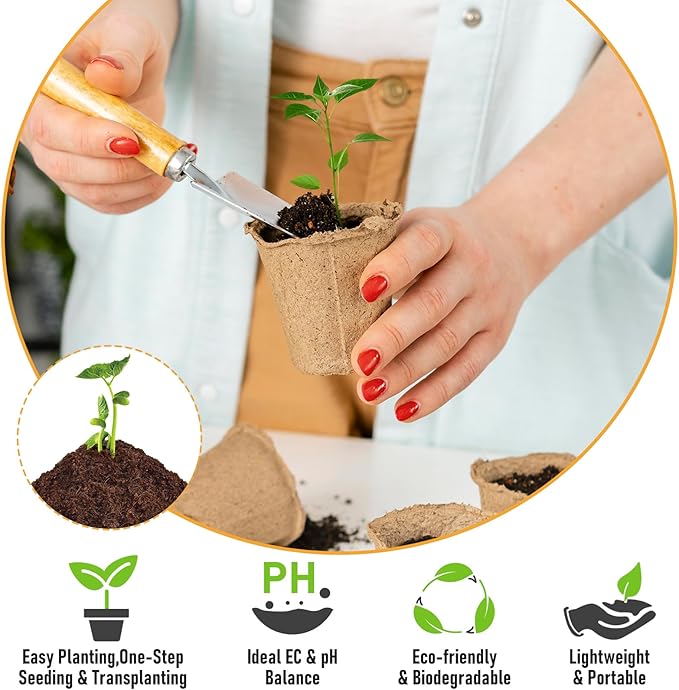 Riare 200 Pcs 30mm Organic Coco Coir Seed Starter Soil, Compressed Coconut Coir Potting Soil Mix for Seed Starting, Coconut Fiber Pellet for Planting Indoor & Outdoor Plants, Vegetables, Garden