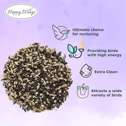 Happy Wings Finch Blend Bird Food, Mix of Sunflower Hearts/Kernels and Nyjer Seed Wild Bird Food-13 Ounce Pack of 2 | Prefilled Sock | No Grow Seed I Bird Seeds for Wild Birds