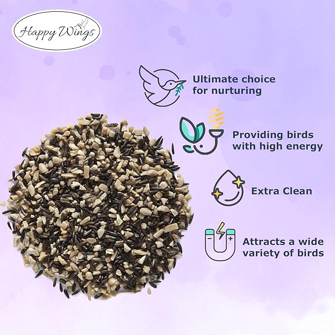 Happy Wings Finch Blend Bird Food - Mix of Sunflower Hearts/Kernels and Nyjer, 5 Pounds - No Grow Seed - For Wild Birds