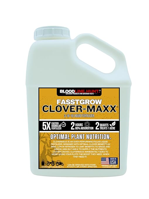 CloverMAXX Liquid Clover Fertilizer for Food Plots- 3-18-18 Foliar Application - Concentrated and Easy to Apply - 1/2 Gallon Covers 1 Acre - for Clovers, Alfalfa, and Other Legumes