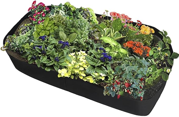 Planting Grow Bag,Felt Fabric Raised Planting Bed,Raised Garden Bed Planter Breathable Planting Container Rectangle Growing Pot