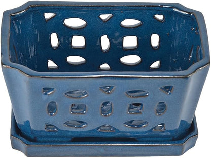 W&W Orchid Pot with Holes and Saucer for Repotting, Blue, 9.7 Inch