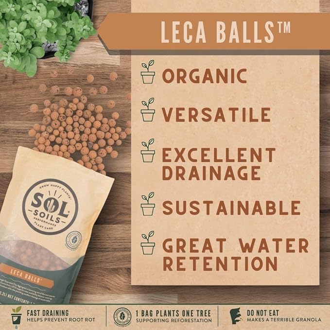 Sol Soils LECA Balls - Lightweight & 100% Natural Hydroponic Clay Pebbles for Plants - Soil Amendments to Improve Drainage, Aeration, and Support Healthy Root Growth - 1 Quart