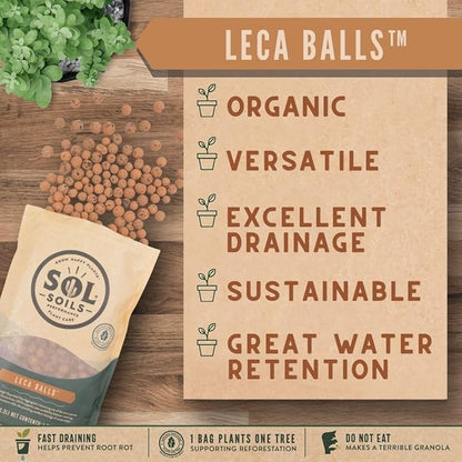 Sol Soils LECA Balls - Lightweight & 100% Natural Hydroponic Clay Pebbles for Plants - Soil Amendments to Improve Drainage, Aeration, and Support Healthy Root Growth - 1 Quart