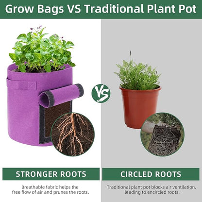 6 Pack 5 Gallon Potato Grow Bags with Flap, Potato Growing Bags Garden Planting Bag with Handle, Nonwoven Fabric Vegetables Growing Pots for Tomato Carrot Onion (5 Gallon)