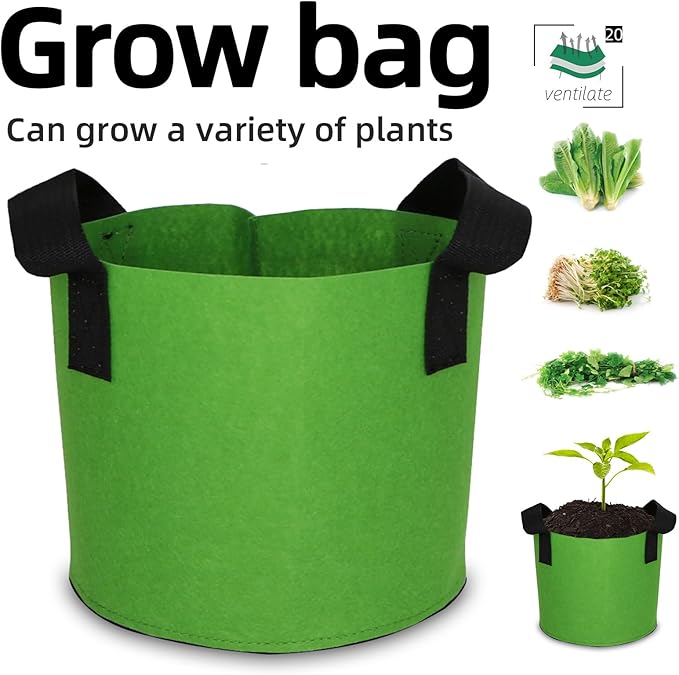 Grow Bags,Growing Pot Bags Garden Grow Bag Indoor Outdoor Fabric Aeration Plant Pot Container Flower Vegetable Pouch (Green,20Gallon)