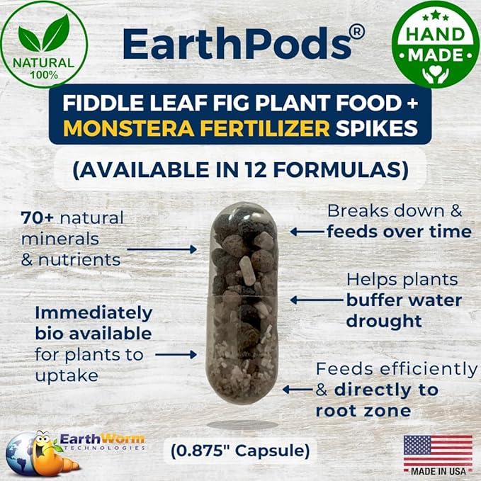 EarthPods® Premium Fiddle Leaf Fig Plant Food Capsules (100 Count) Specialized Bio Organic Fertilizer for Monstera, Pothos, Calathea, Ficus, Elephant Ear, Dracaena (Organic + Vegan + Made in USA)