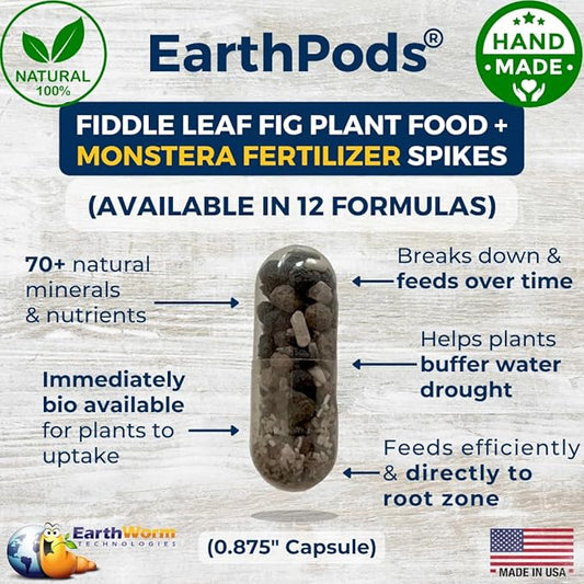 EarthPods® Premium Fiddle Leaf Fig Plant Food Capsules (100 Count) Specialized Bio Organic Fertilizer for Monstera, Pothos, Calathea, Ficus, Elephant Ear, Dracaena (Organic + Vegan + Made in USA)
