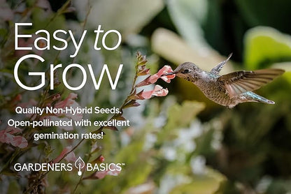 Gardeners Basics, Hummingbird Seeds for Planting Outdoors Flower Seeds (5 Variety Pack) Zinnia, Foxglove, Lupine, Morning Glory, Snapdragons Varieties for Bees, Pollinators Wildflower Seed