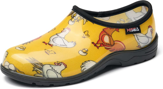 HISEA Waterproof Garden Shoe for Women Outdoor Slip-On Garden Clogs Rubber Rain Boots Short Ankle Booties Rain Shoes with Comfort Insole