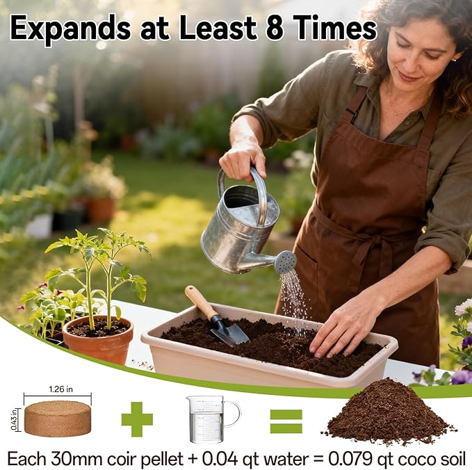 ZeeDix 150 Pack 30mm Organic Coco Coir Seed Starter Pellets, Compressed Coconut Fiber Seed Starter Soil Discs Potting Soil Mix for Indoor Outdoor Plants, Herbs Houseplants Bonsai Vegetables Flowers