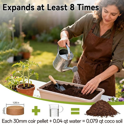 ZeeDix 150 Pack 30mm Organic Coco Coir Seed Starter Pellets, Compressed Coconut Fiber Seed Starter Soil Discs Potting Soil Mix for Indoor Outdoor Plants, Herbs Houseplants Bonsai Vegetables Flowers