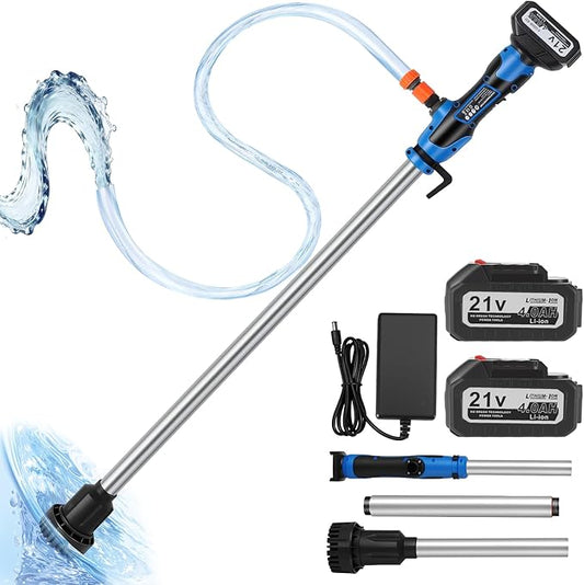 Cordless Stick Water Transfer Pump, with 2×4000mAh Batteries&Charger, 3/4" Outlet 78.7'' Hose, 770GPH 21V Handheld Water Transfer Pump for Pool/Garden/Pond/Boat/RV/Rain Barrels/Outdoor Draining