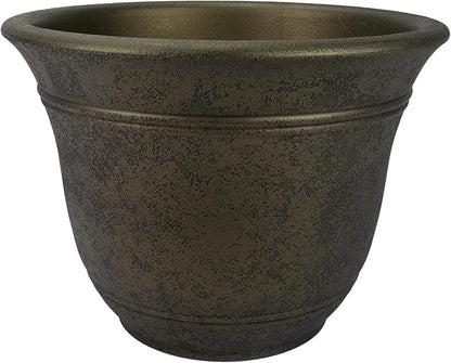 The HC Companies Sierra Round Self-Watering Pot - Lightweight Plastic Planter for Herbs & More - Durable Plant Pots for Indoor Plants & Outdoor Plants (13” Celtic Bronze, Pack of 1)