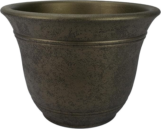 The HC Companies Sierra Round Self-Watering Pot - Lightweight Plastic Planter for Herbs & More - Durable Plant Pots for Indoor Plants & Outdoor Plants (16” Celtic Bronze, Pack of 1)