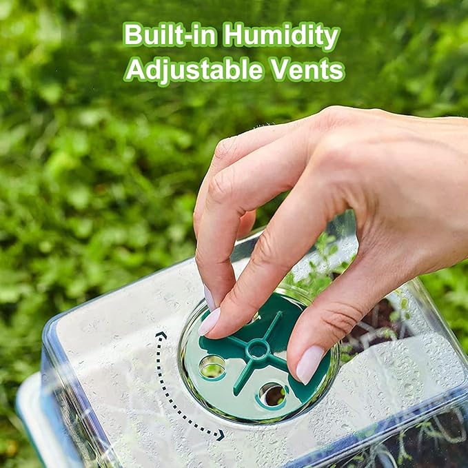 5-Pack Seed Starter Tray with Humidity Dome and Base, 12 Cells Per Tray (Total 60 Cells), Mini Propagator Plant Greenhouse Grow Kit with Garden Tools and Plant Labels for Seedlings