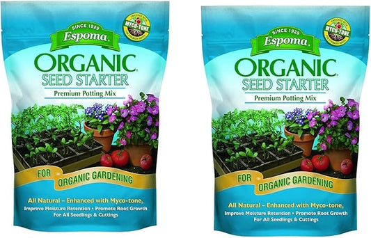 Espoma Organic Seed Starter Premium Potting Soil Mix - All Natural & Organic Seed Starting Mix with Mycorrhizae. for Organic Gardening, 8 qt, Pack of 2