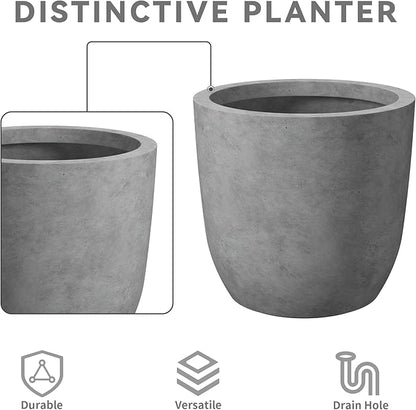 Kante 13.4" Dia Round Concrete Planter, Large Outdoor Modern Indoor Decorative Plant Pots with Drainage Hole and Rubber Plug for Home and Garden, Natural Concrete