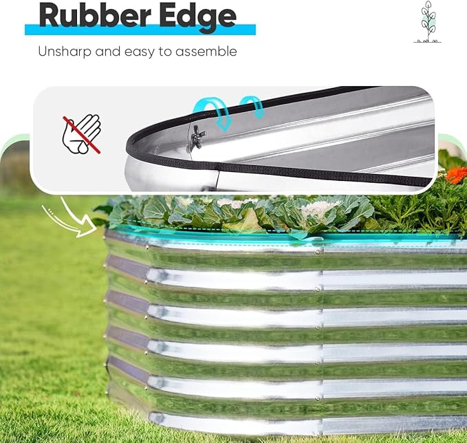 Quictent Raised Garden Bed Kit Oval Galvanized Metal Planter Box Tall for Vegetables Outdoor Backyard, Strengthened by Crossbar, Silver 8x4x1.5 ft