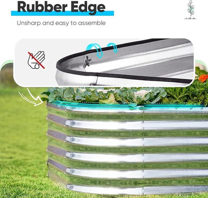 Quictent Raised Garden Bed Kit Oval Galvanized Metal Planter Box Tall for Vegetables Outdoor Backyard, Strengthened by Crossbar, Silver 8x4x1.5 ft