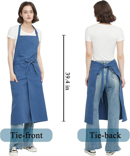Pottery Apron with Split Leg, Long Unisex Artist Aprons with 3 Pockets for Ceramics & Clay