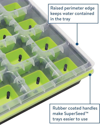 Burpee SuperSeed Seed Starting Tray | 16 XL Cell | Reusable & Dishwasher Safe | for Starting Vegetable Seeds, Flower Seeds & Herb Seeds | Indoor Grow Kit for Deep-Rooted Seedlings, Green
