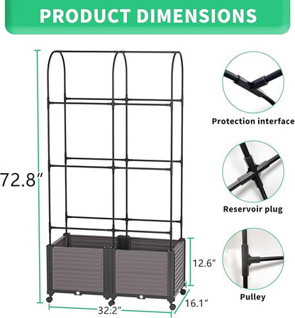 DoCred Raised Garden Bed Planter Box with Trellis for Climbing Vegetables Plants, Tomatoes Planters Outdoor Tomato Cage with Wheels, Indoor Outdoor Use