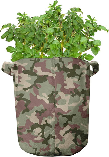 Ambesonne Ethnic Grow Bags 5-Pack, Boho Colorful Spring Garden, Heavyduty Fabric Pots with Handles for Plants, Navy Pink