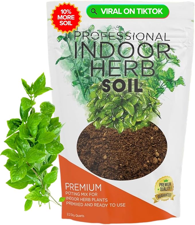 Professional Indoor Herb Plant Soil | Large 2.2 Quarts Ready to Use for Kitchen, Gardens, Cooking Herbs | Peat Moss, Coco Coir, Perlite, Dolomite | Made in USA