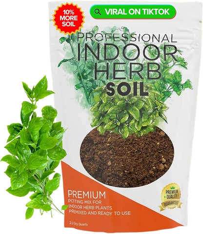 Professional Indoor Herb Plant Soil | Large 2.2 Quarts Ready to Use for Kitchen, Gardens, Cooking Herbs | Peat Moss, Coco Coir, Perlite, Dolomite | Made in USA