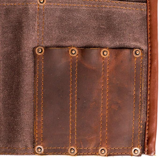 Luchuan Waterproof Waxed Canvas Tool Apron With the Adjustable Genuine Leather Belt (brown)