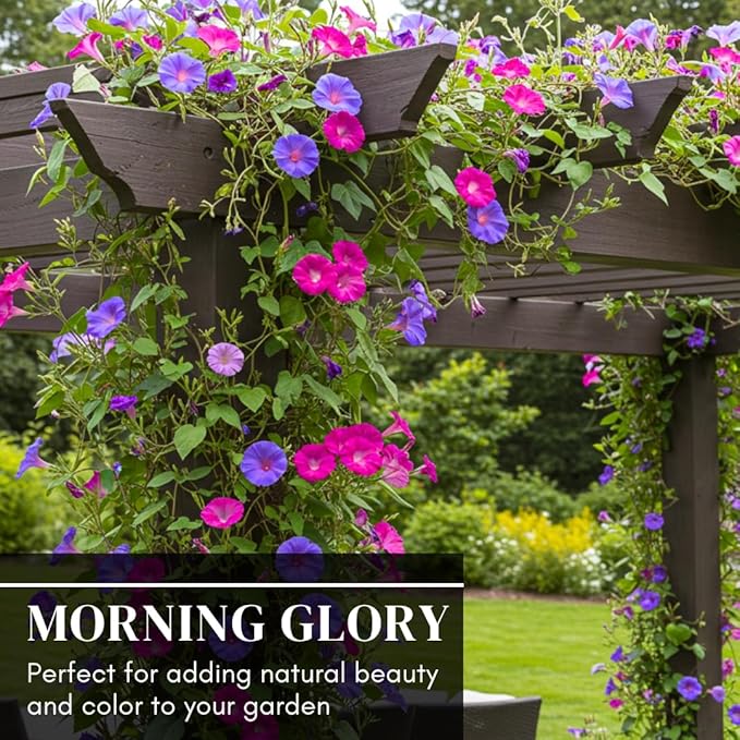 Mixed Color Tall Morning Glory Climbing Vine | 150 Seeds to Plant | Beautiful Flowering Vine. Vibrant Bright Blue, Pink & Purple Blooms | Fast-Growing