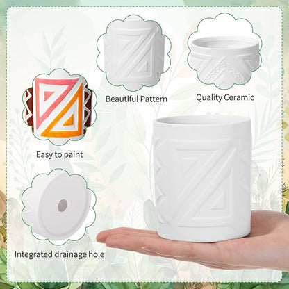 Zubebe 12 Pcs Paint Your Own Ceramic Pot Bulk Ready to Paint Ceramics Plant Pot DIY Mini Ceramic Succulent Pots in Bohemian Unfinished Pottery Mini Flower Planters Pots Painting Craft Supplies