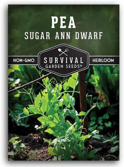 Sugar Ann Dwarf Pea Seeds for Planting - Compact Sugar Snap Peas for Containers and Small Gardens, High Yield Heirloom Open Pollinated Non-GMO - Survival Garden Seeds (1 Pack)