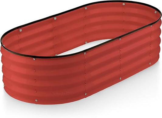 Plant & Plot Galvanized Raised Garden Beds Outdoor // 4×2×1 ft Planter Raised Beds for Gardening, Vegetables, Flowers // Large Metal Garden Box (Red) // Patented Tool-Free Design