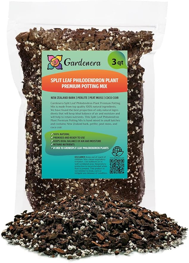 Organic Split Leaf Philodendron Potting Soil - Promotes Healthy Foliage and Drainage by Gardenera - 3 Quart